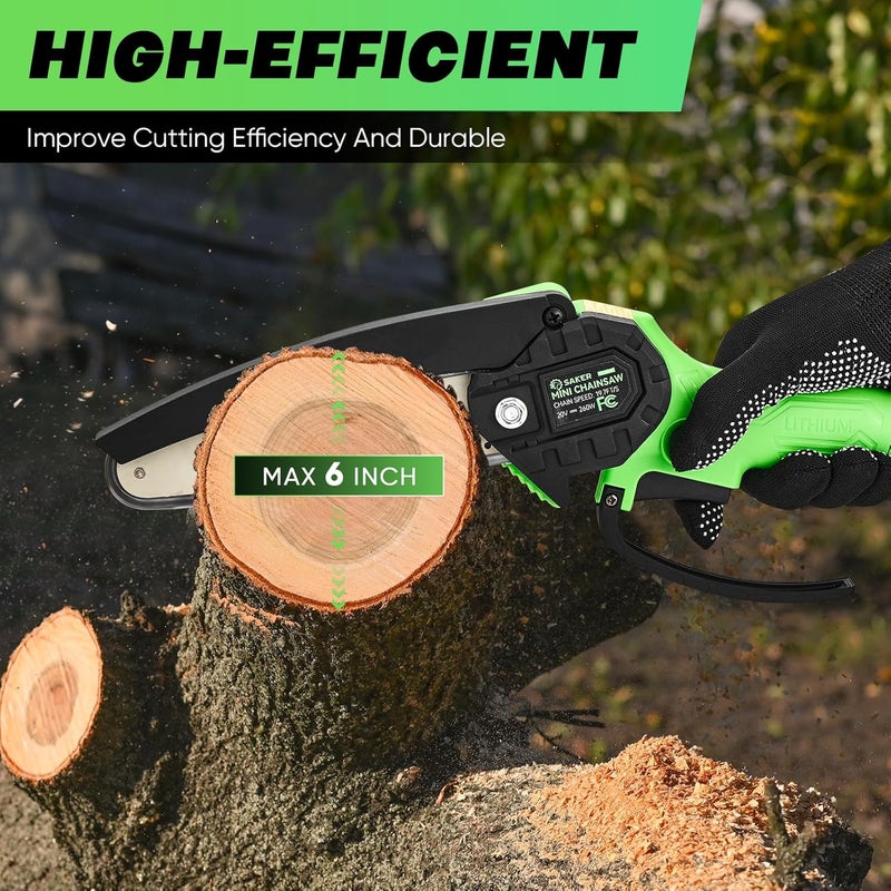 Saker Mini Chainsaw|6 Inch Chainsaw[2025 Upgraded]|Mini Cordless Electric Chain Saw|Small Handheld Portable Chainsaw Battery Powered Chain Saw for Tree Trimmer and Garden,Valentine's Day Gifts for Men - Image 2